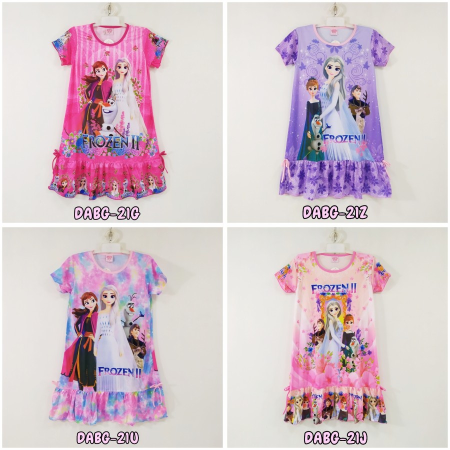 Baju daster anak perempuan Dress Anak Jumbo Karakter Frozen usia 10-13 tahun /DABG