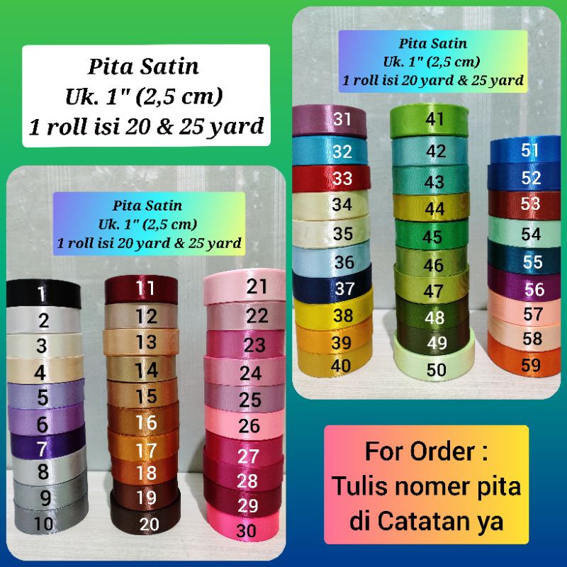 Pita Satin 1&quot; (2,5 cm) Jual Per Meter