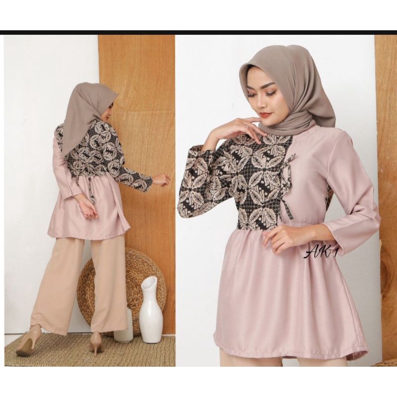 Batik Dolby Dolbi Dobby Doby Tenun Sutra Tulis Katun ATBM Baron ATASAN BATIK WANITA sogan SRG308-B pita bundar ak