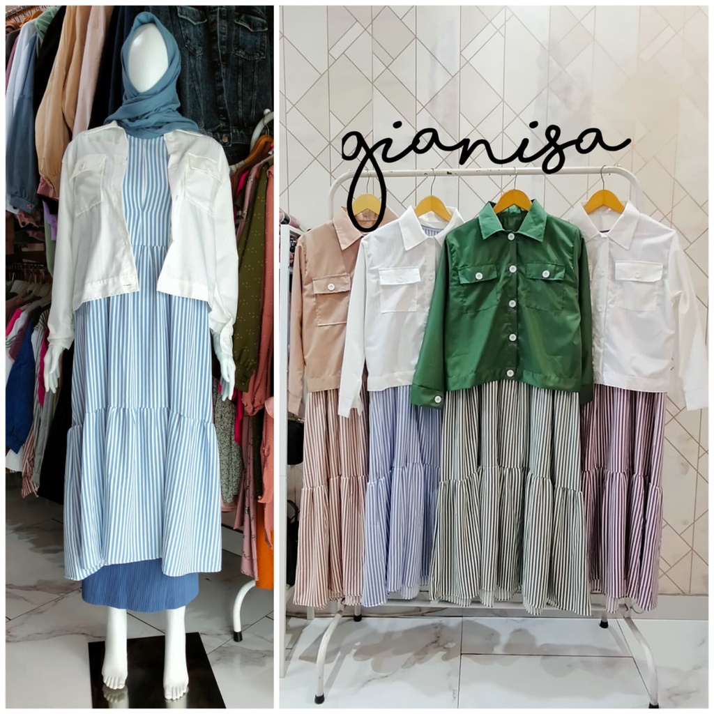 GIANISA | YAIRA MIDI DRESS / MIDI DRESS 2 IN 1 / INNER + OUTER / LONG TUNIK / MOTIF STRIPE / BUSUI F