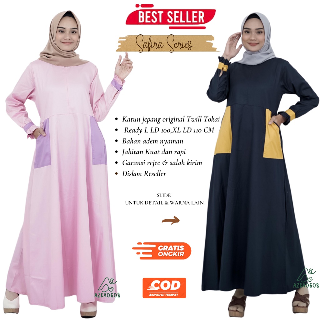 Gamis Katun Jepang Ori Model Polos Kombinasi Safira