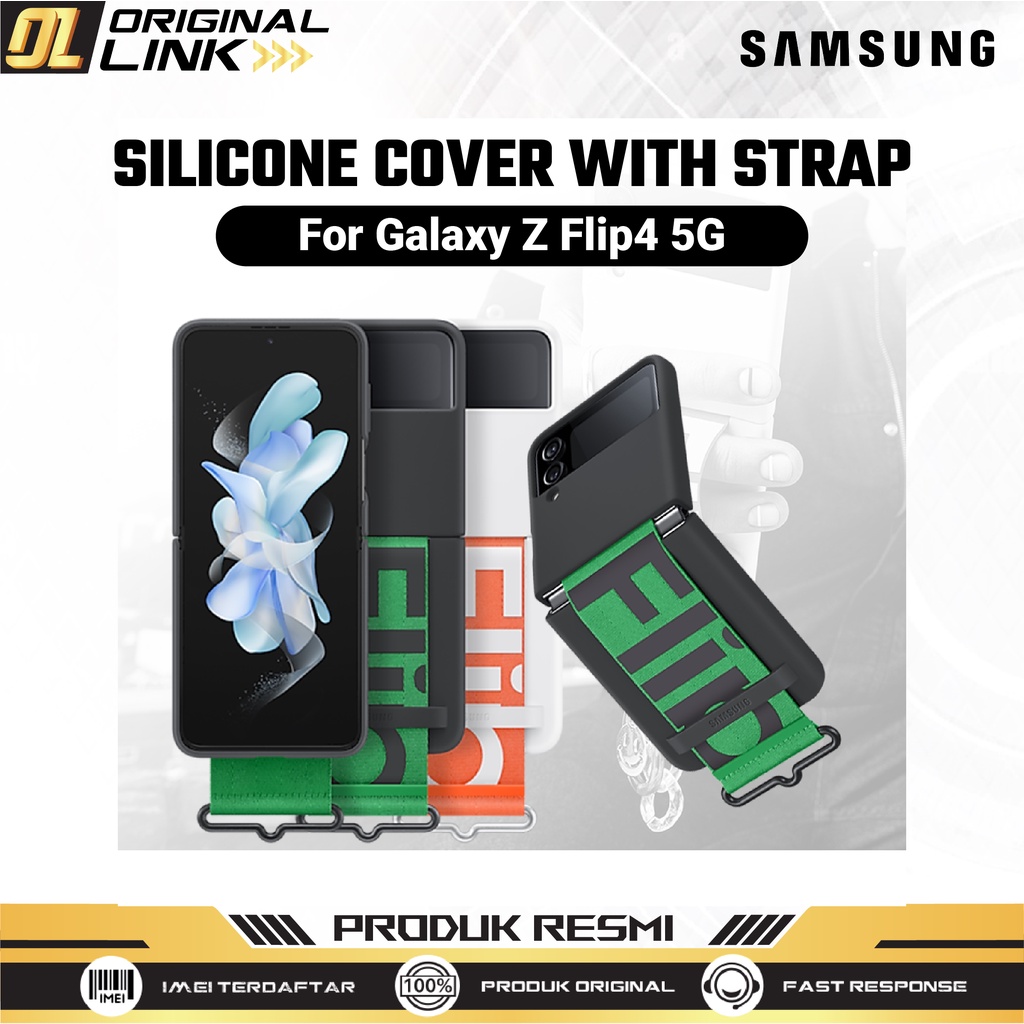 Casing Samsung Galaxy Z Flip4 5G Silicone Cover with Strap Kesing Soft Case Pelindung Hp