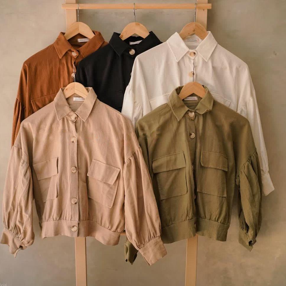 Minvina Shirt Crop Oversized Outer Linen | Outer Bigsize Wanita Lengan Balon | Busan Jaket Linen {KR