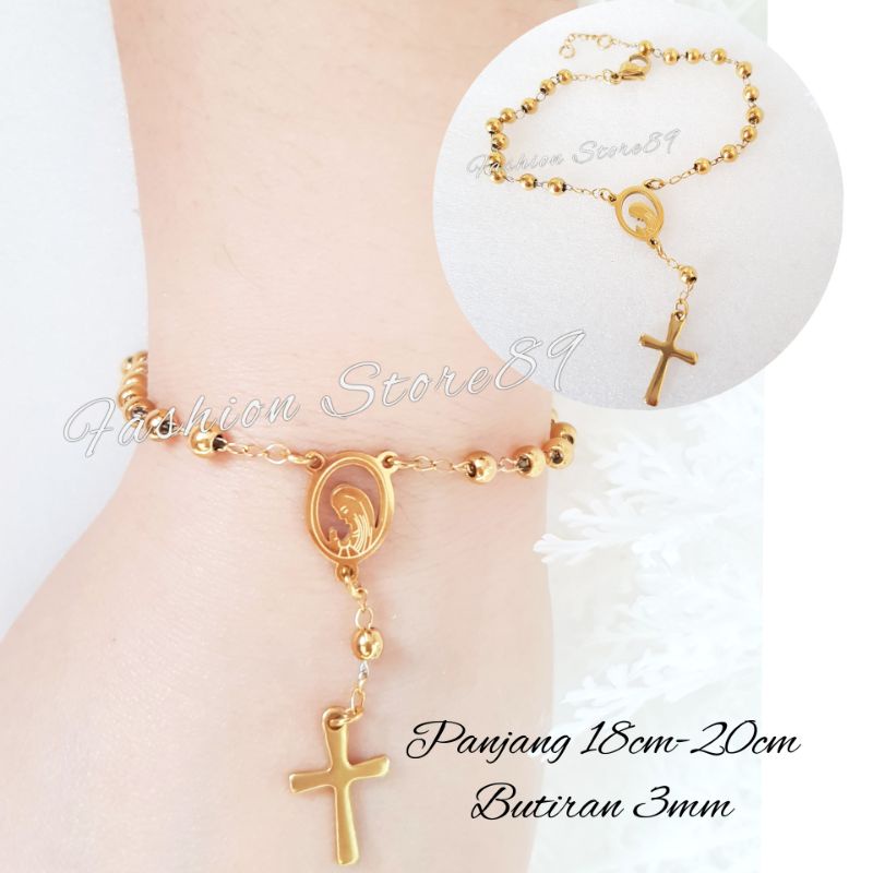 Gelang Rosario Bunda Maria Silver Gold Titanium Antikarat impor Fashion Rohani Bestquality