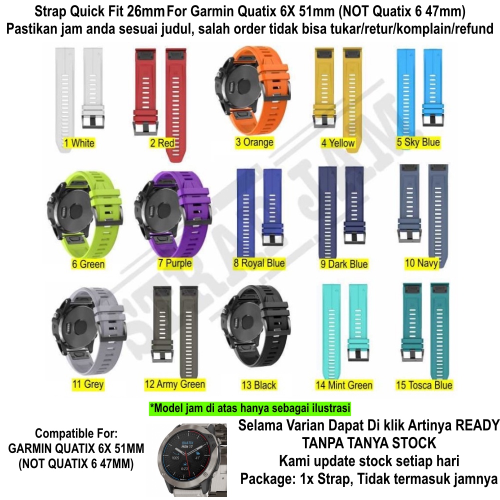 EQF Strap Garmin Quatix 6X 51mm - Tali Jam 26mm Quick Fit Rubber Silikon High Quality