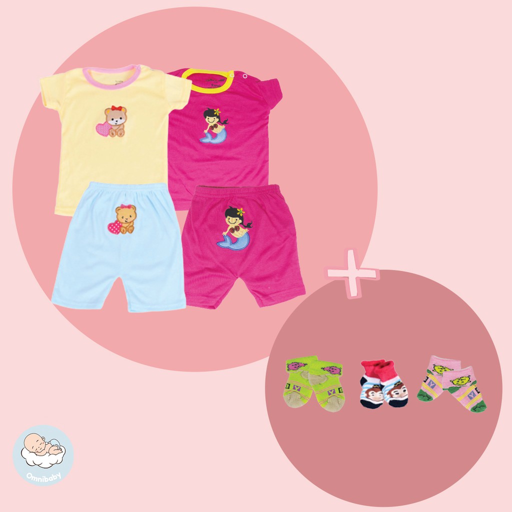 lovelle cart's baby pajamas + kaos kaki (baju  &amp; celana 2 set + 3 set kaos kaki) (9-24 bulan)