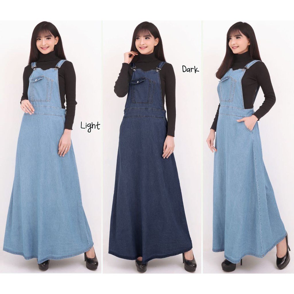 Terusan Zavia Overall Panjang Jeans Wanita