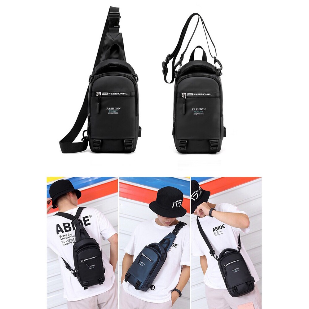 Tas Selempang Bahan Waterproof Multifungsi Tas Pria Slempang Usb 104