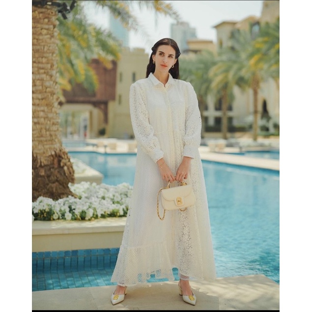 Benang Jarum Sandrina Maxi Dress White Size S