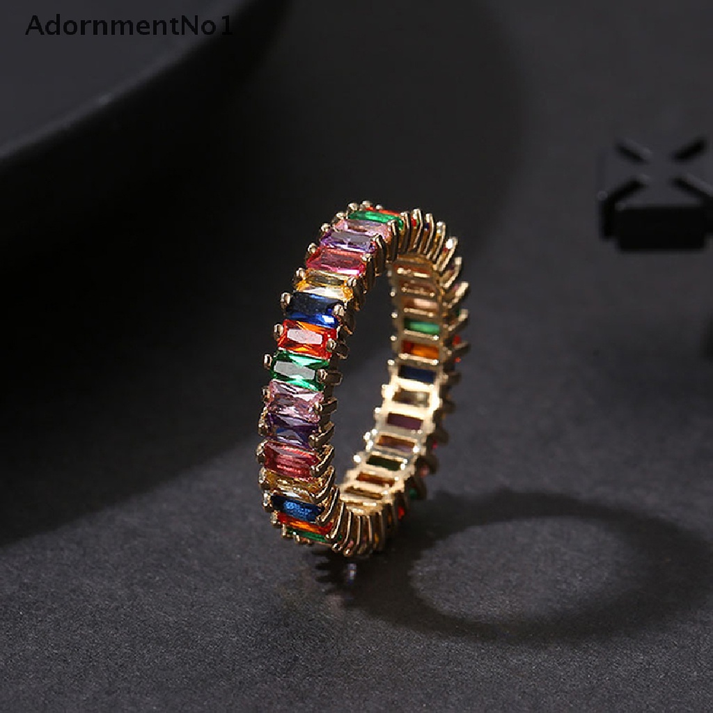 (AdornmentNo1) Cincin Gaya Hip Hop Aksen Zirconia Multiwarna Untuk Perhiasan Pria / Wanita