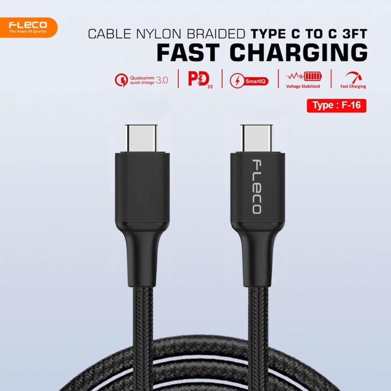 GROSIR KABEL DATA FLECO F16 TYPE C TO TYPE C FAST CHARGING CABLE F-16 PD3.0