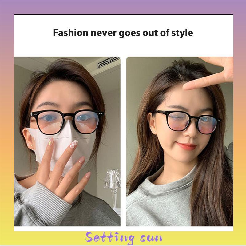 Gradient Pink Blush Glasses Wanita Trendi Wajah Bulat Kacamata Bingkai Hitam untuk Foto TN