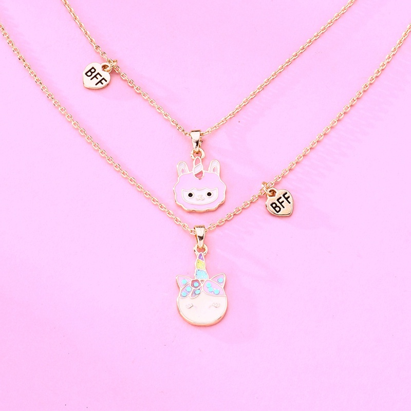 2pcs / Set Kalung Rantai Dengan Liontin Kartun Llama Untuk Anak Perempuan