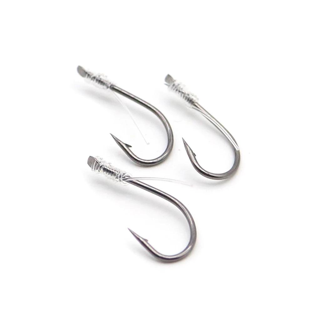 Lanfy Pengait Tali Pancing Memimpin Kepala Carp Fly Tackle Carp Hook Carbon Steel Barbed Hooks with Fishing Line Tied Bait Fishhook