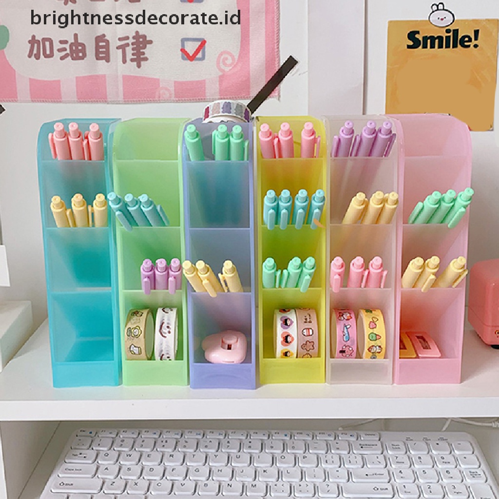 [birth] Color 4 Gird Desktop Organizer Pen Holder Desk Makeups Pencil Storage Box [ID]