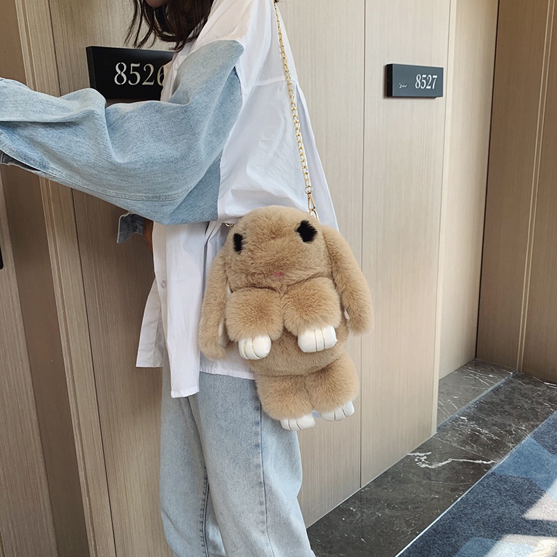 TAS SELEMPANG KELINCI BULU Rabbit BESAR Tas Wanita Kelinci Gaya Kasual Kartun Lucu Bulu Lembut Fashion Korea Kekinian Mewah Murah Tas Anak Dewasa Rantai