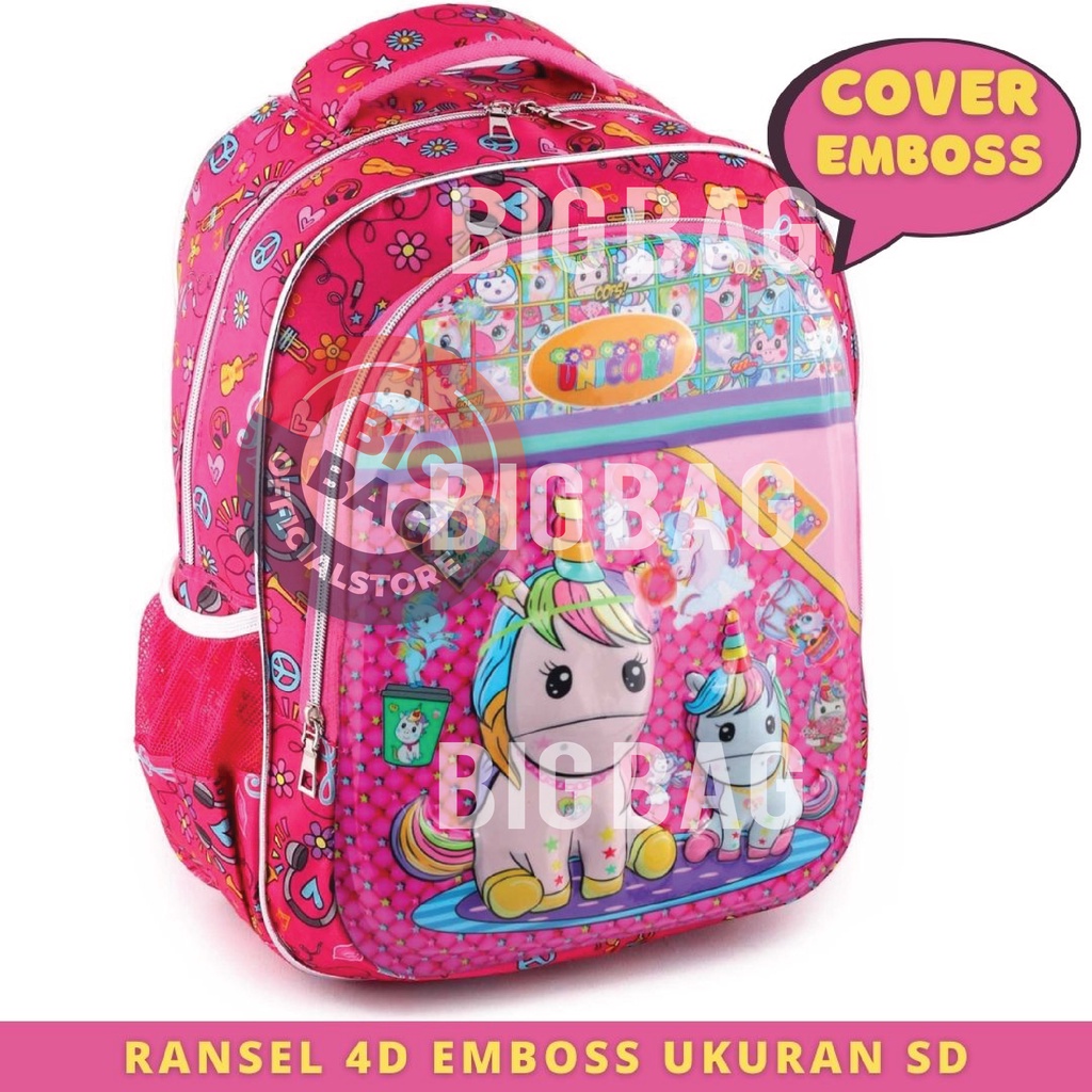 Tas Ransel Anak Perempuan UNICORN EMBOSS BACKPACK - 4D Emboss Clarity - Hologram Tas Anak Sekolah