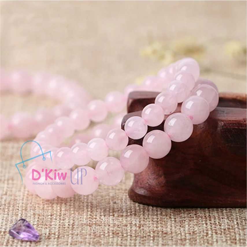 Gelang batu natural rose guartz diameter 8,10 mm