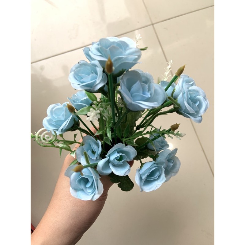 BUNGA MAWAR MINI MINI (10.9)-BUNGA ARTIFICIAL-BUNGA DEKOR-Biru