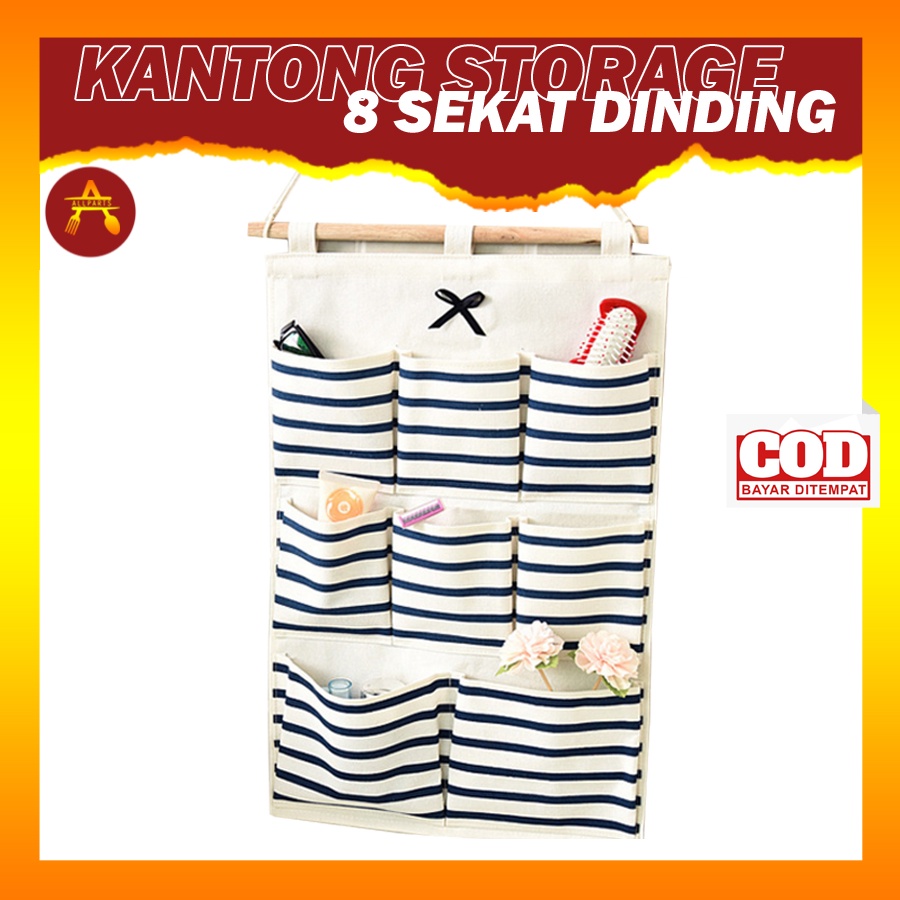 Pouch Storage Bag 8 Sekat Dinding Gantung 8329 Tempat Penyimpanan Alat Tulis Dinding Kantong Gantung Serbaguna