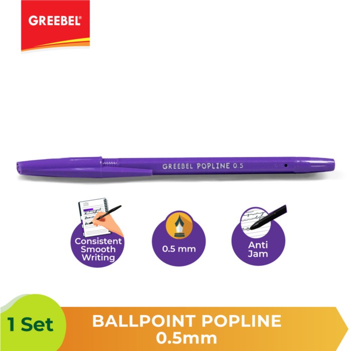 Ballpen Pulpen Greebel Ballpoint Popline0.5 Black - 12pcs.