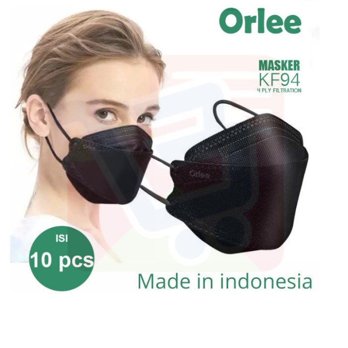 Masker KF94 KF 94 Orlee 4ply earloop Biru Blue Embos Kemenkes isi 10 - Hitam