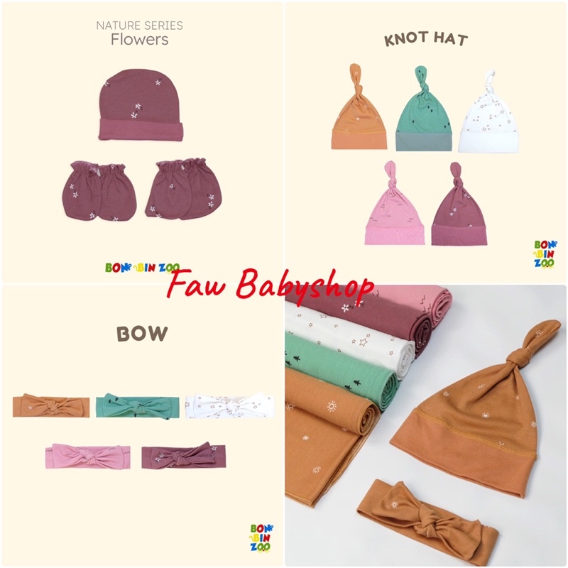 Bonbinzoo 1set topi + sarung tangan + kaki / Topi Anak Tali / Headband Anak SNI perlengkapan anak / bayi