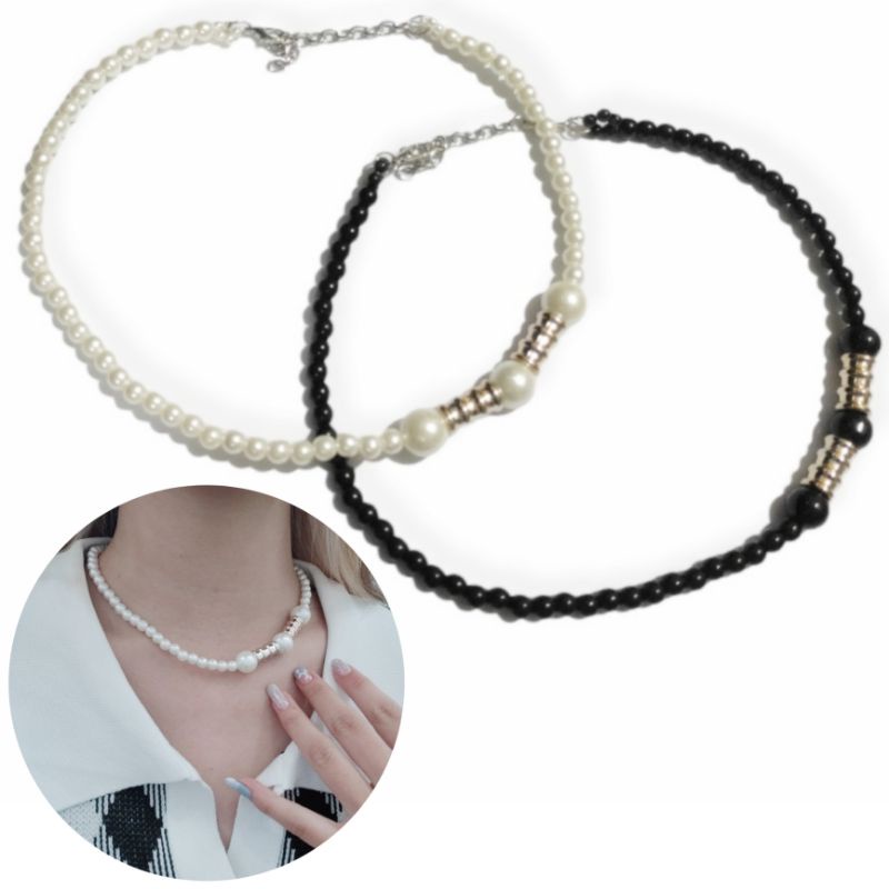 Levronka Pipe Pearl Side Necklace Kalung Choker Mutiara Samping Korea