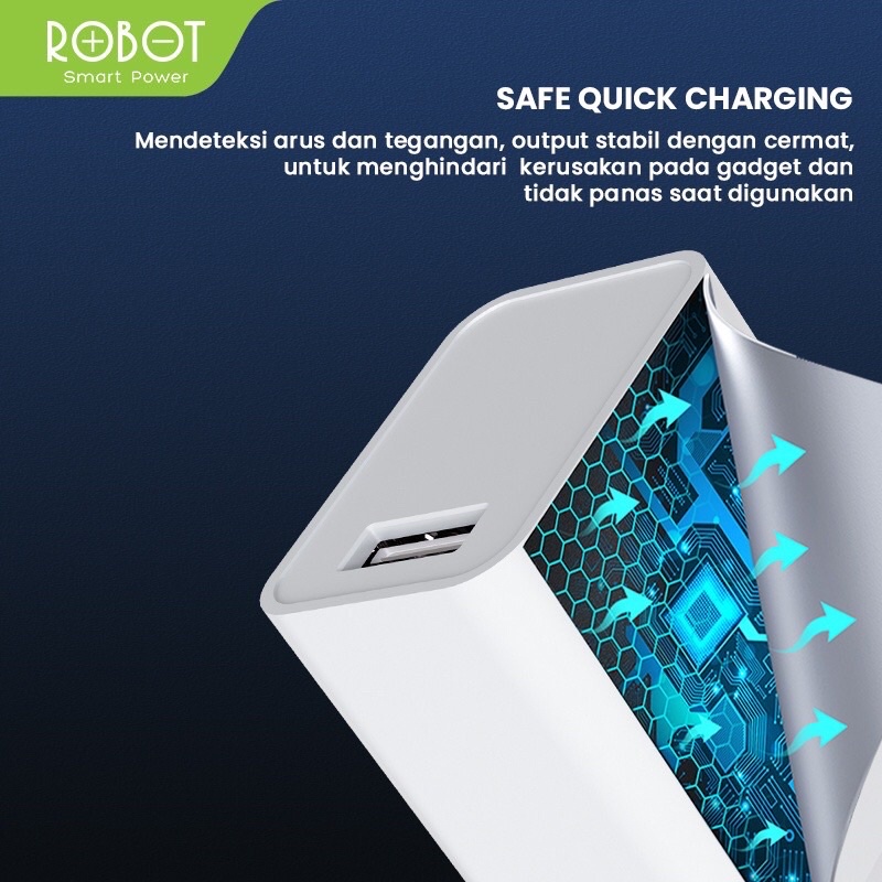 ROBOT Single Port Quick Charger RT-F1 Fast Charging Original Micro USB Type C Lightning - Garansi 1 Tahun