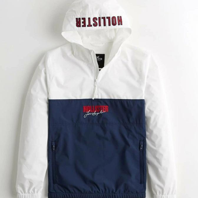 Jacket Pria Hollister Colorblock Hooded Half-zip Windbreaker Original