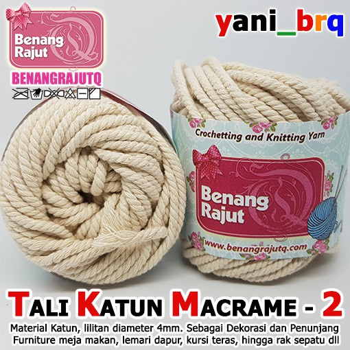  TALI KATUN MACRAME  4 mm 2 KREM MUDA Berat 100 Gram 