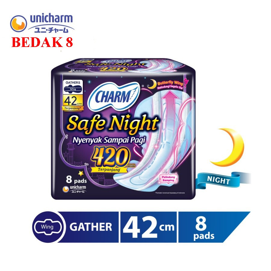 Charm Pembalut Safe Night 42 cm Gather 8 pads