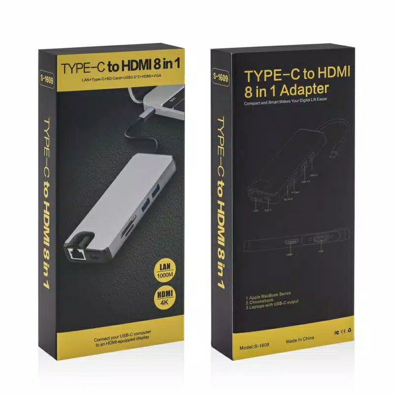 Type-C to HDMI,LAN Gigabit 8in1 Adapter
