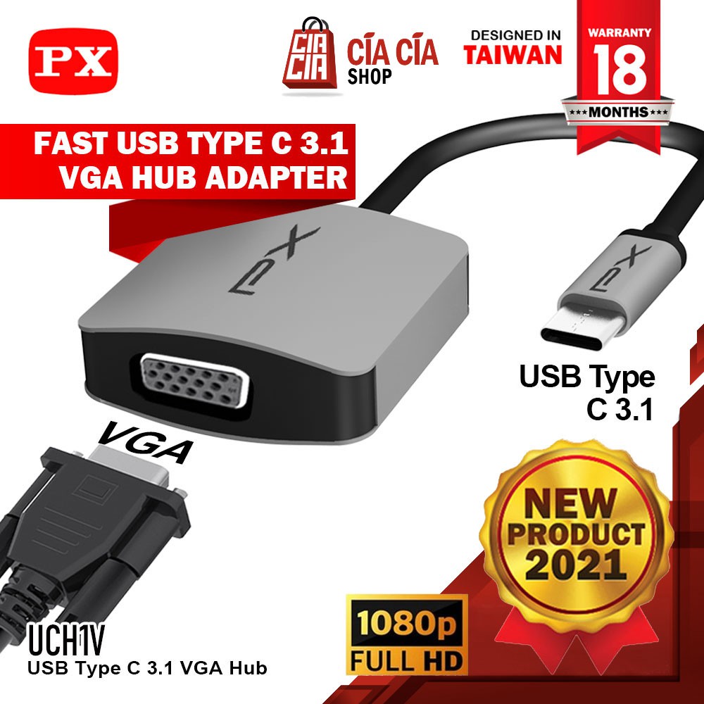 Hub Type C To VGA Converter Adapter Hub Full HD PX UCH-1V