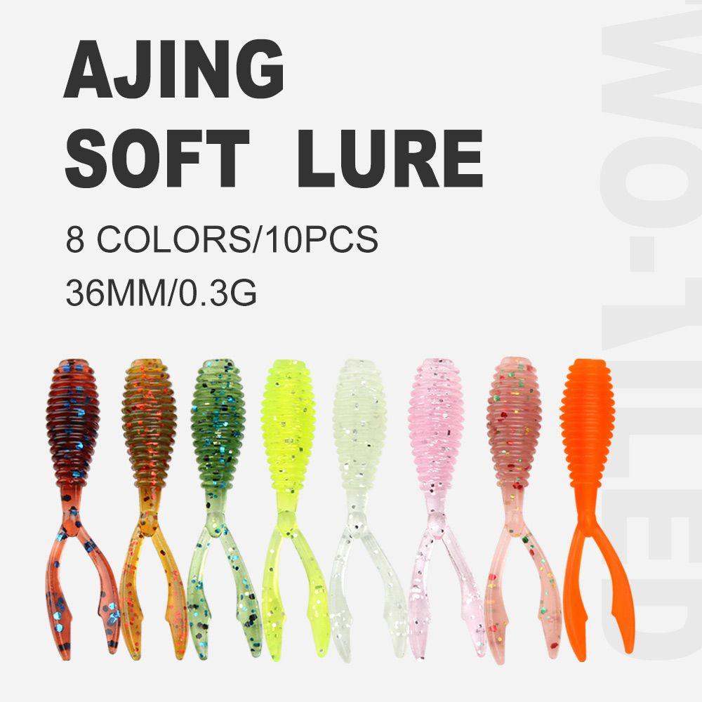 Suyo 10pcs Umpan Pancing Soft Bait Bentuk Ikan Twin Tail Wobbler Ukuran 36mm 0.3g