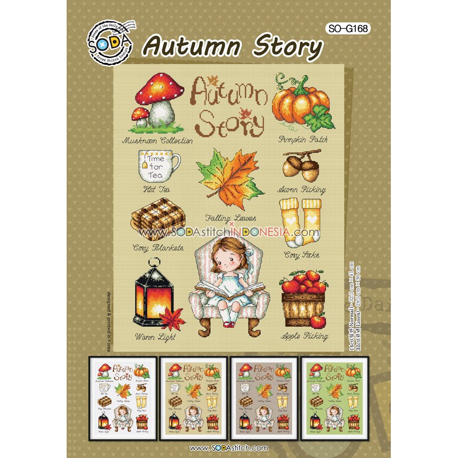 Paket DIY Craft Sulam Kristik Strimin Cross Stitch Sodastitch SO-G168 - Autumn Story Musim Gugur