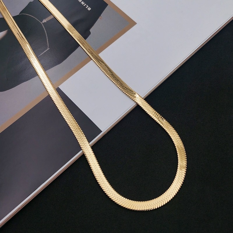 24 K Emas Disepuh Stainless Steel Titanium Ular Tulang Rantai Kalung 5 Mm/50 Cm Ukuran Pria dan Wanita Perhiasan