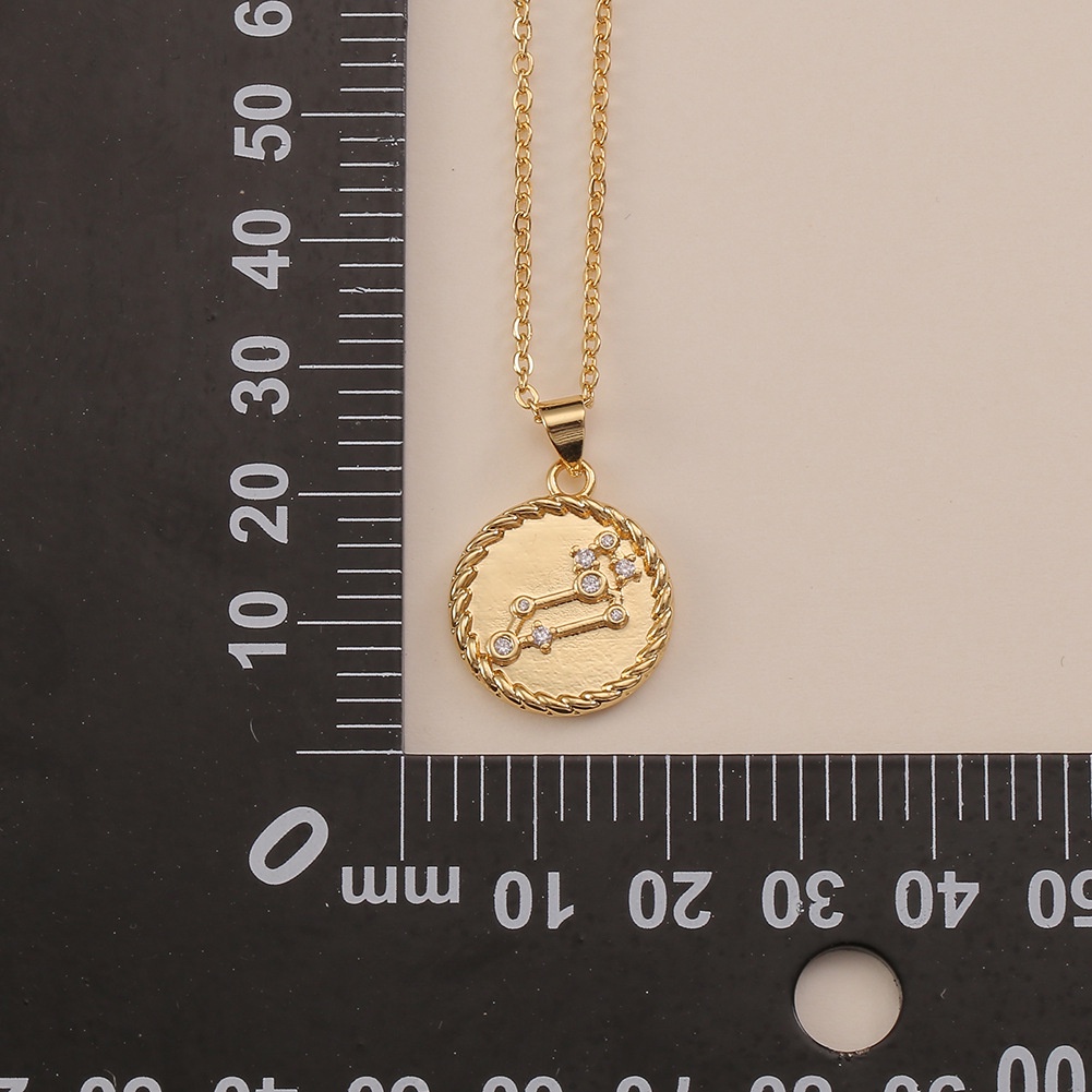 Ornamen tembaga berlapis emas 12 rasi liontin emas sederhana constellation kalung