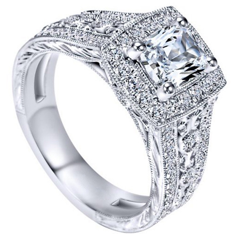 Cincin Wanita Hias Batu Cubic Zirconia AAA Warna Silver Untuk Pesta Pernikahan