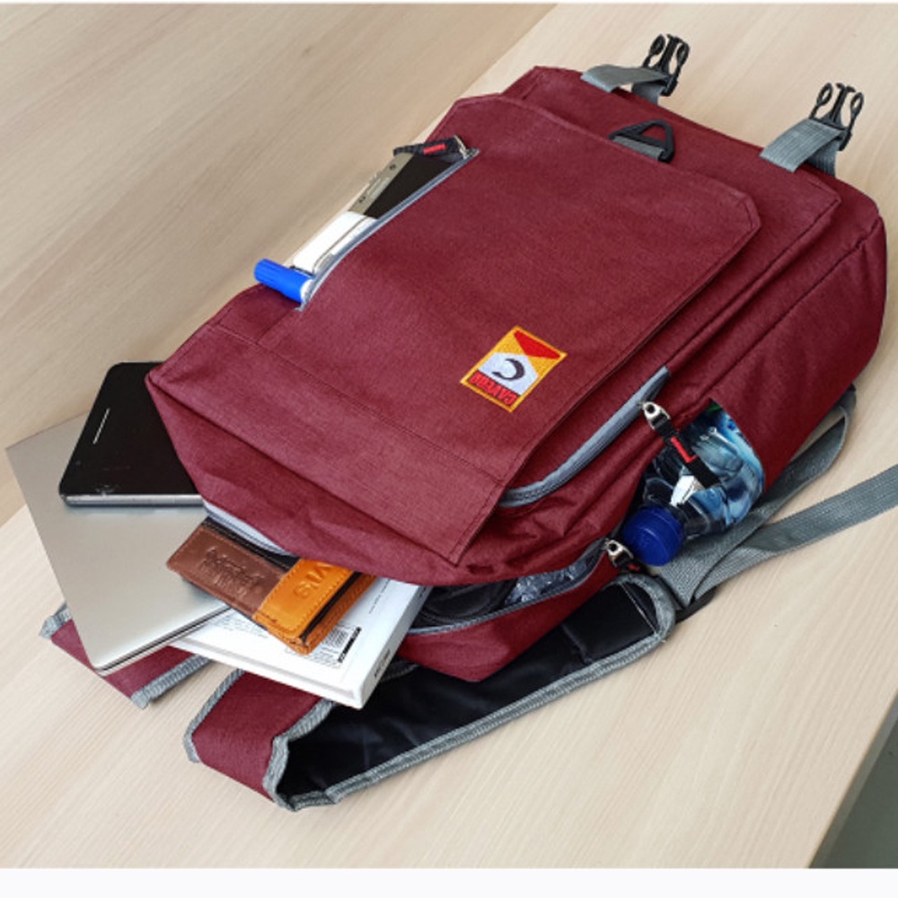 SHOPEE 6.6 SUPER SALE!! Backpack  Laptop Ransel Sekolah SMP SMA Kuliah Ransel Pria Ransel kerja Backpack Laptop Model Casual - Maroon + Bonus Raincover