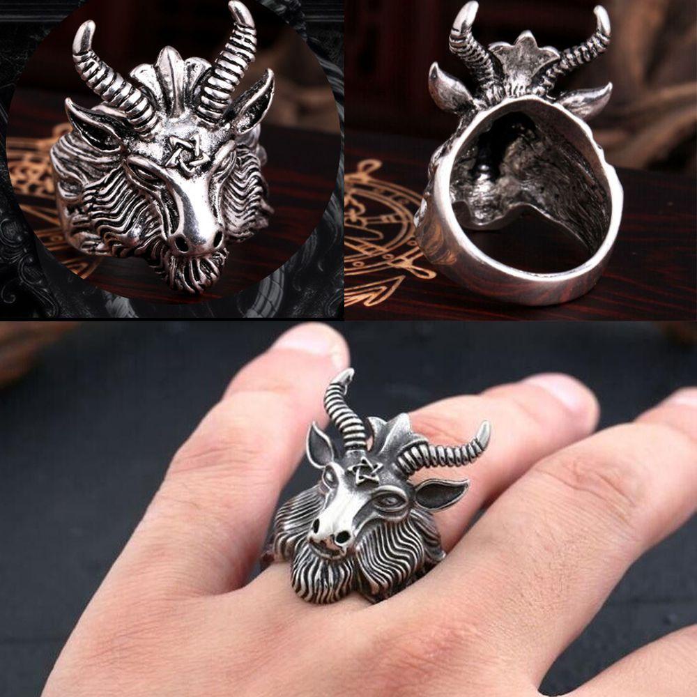 Lily Sheep Head Ring Cincin Pria Perak Antik Vintage Totem Ukir