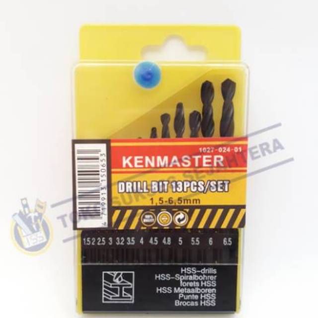 KENMASTER Mata Bor Besi Set 13 Pcs Atau Drill Bit 13Pcs Set Kenmaster 1,5 - 6,5 mm Mata Bor Besi Set 13 pcs HSS Original Drill Bit