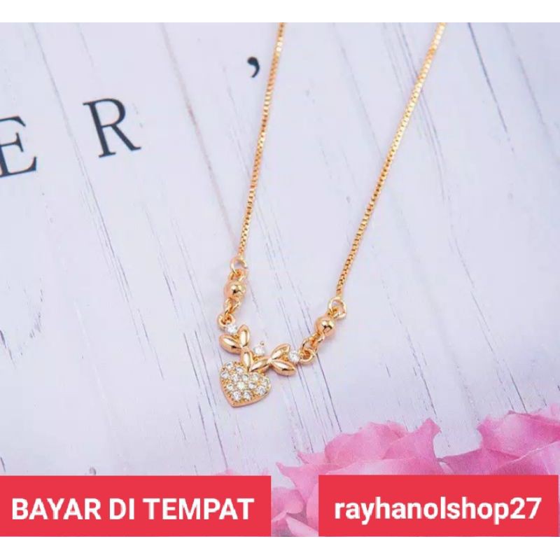 RO-27 Kalung wanita liontin kembang love permata lapis emas