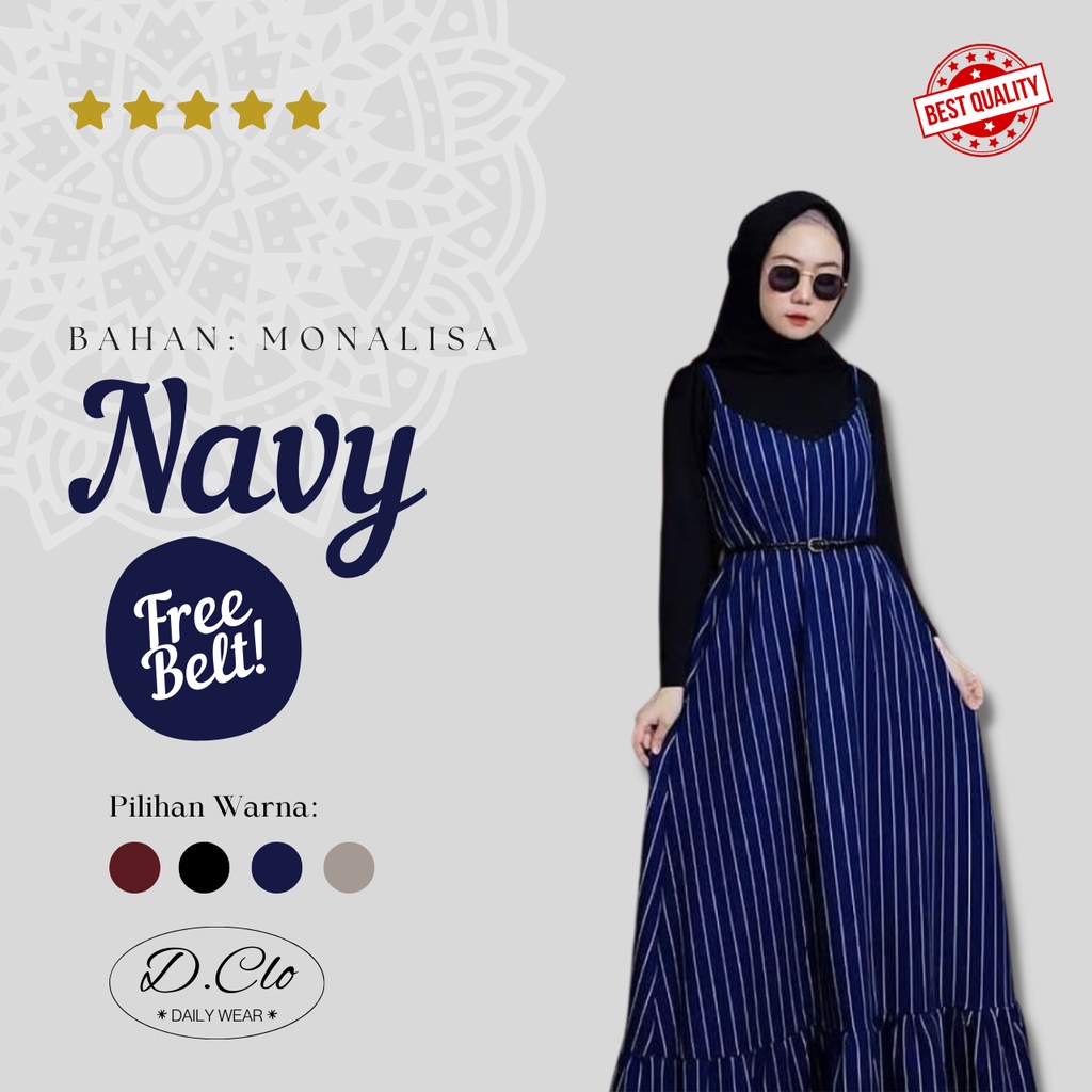 Modi Overall (FREE BELT) Bahan Monalisa Motif Salur Garis Stripe Rempel Bawah Tanpa Lengan Ld 102 cm