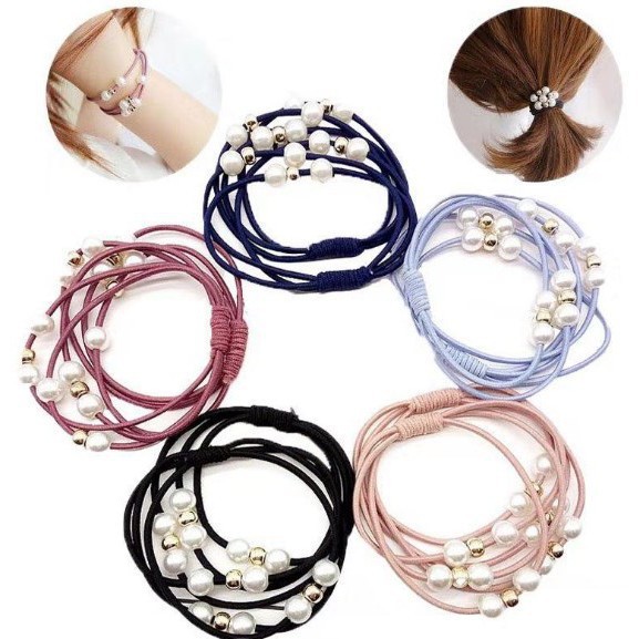 IKAT RAMBUT Korea MUTIARA Karet 3 Tali Kunciran Import Gelang Pearl Tali Aksesoris Fashion Wanita