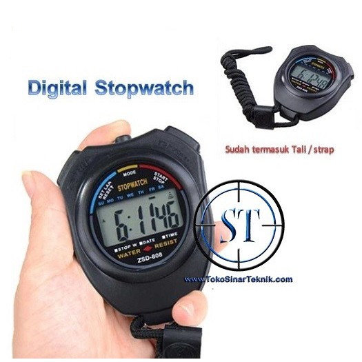 Digital LCD Display Sports Stopwatch Timer Professional Dengan Tali Strap Penghitung Waktu Tekan Tombol Layar Waterproof