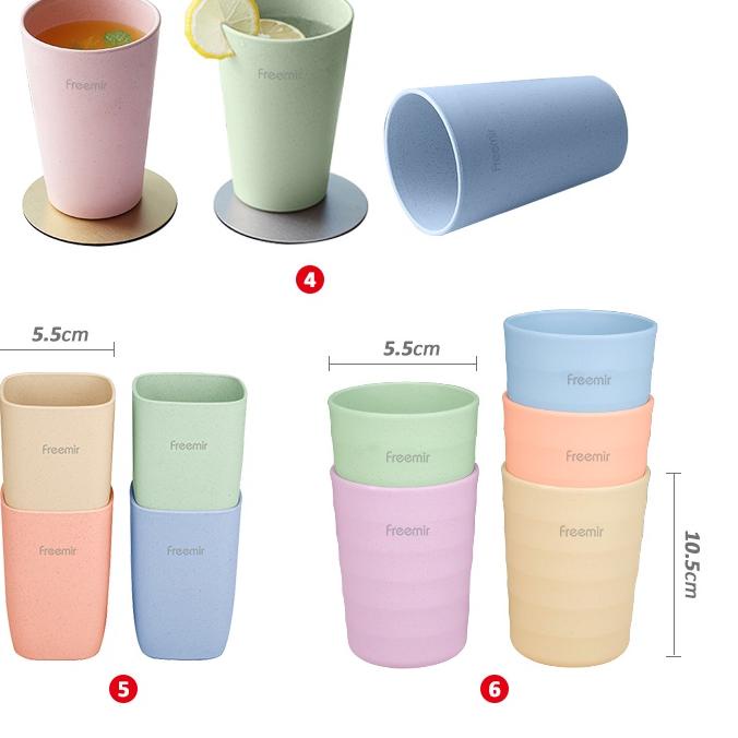『DISKON BRANDS FESTIVAL』 freemir Gelas Set Isi 4 / 5 Pcs Teko Set Cangkir Plastik Wheat Straw Food G
