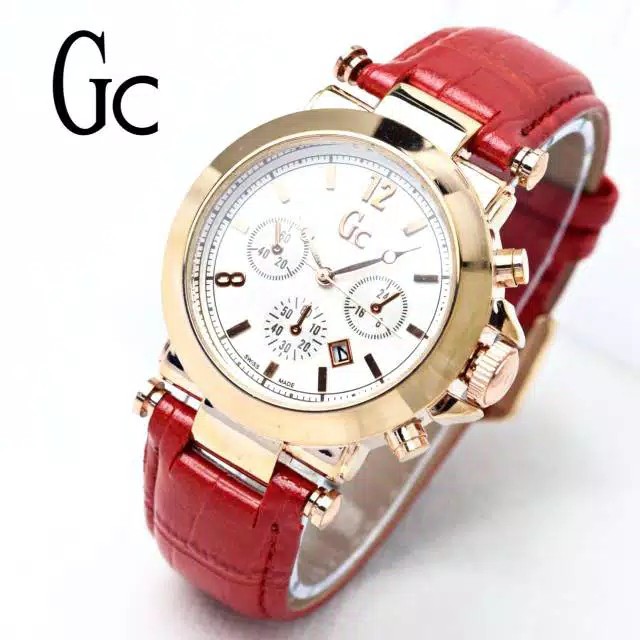 Grosiran Jam Tangan Wanita GC 195568 EV Analog Strap Tali Kulit Chrono Hiasan  (COD)