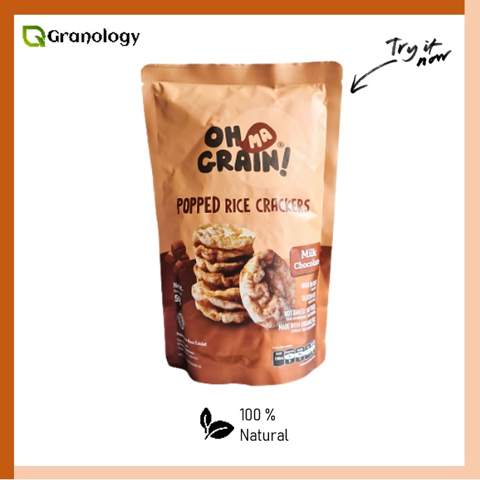 Oh Ma Grain Popped Rice Crackers / Snack Kreker 50 gram - Milk Choco