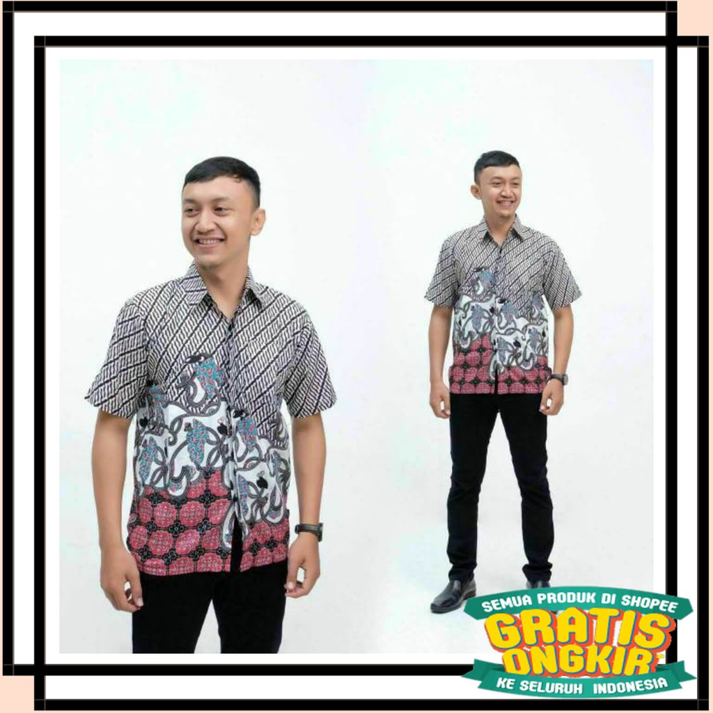 BATIK SEMARANG MURAH - TERBARU TERKINI / Kemeja Batik Pria Motif Morena Abu2